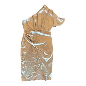 Elegant One-Shoulder Champagne Cocktail Dress Size Large